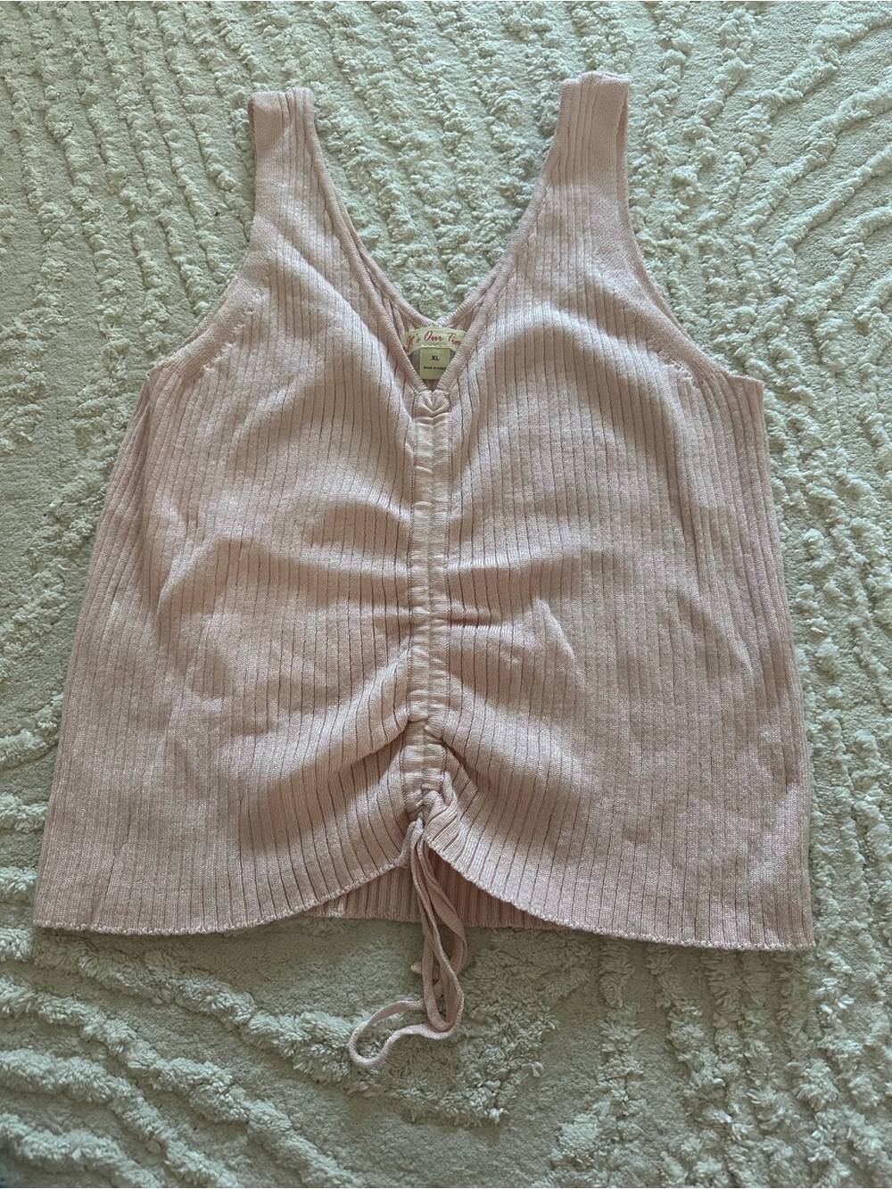 It's Our Time Blush Pink Ribbed Drawstring Tank